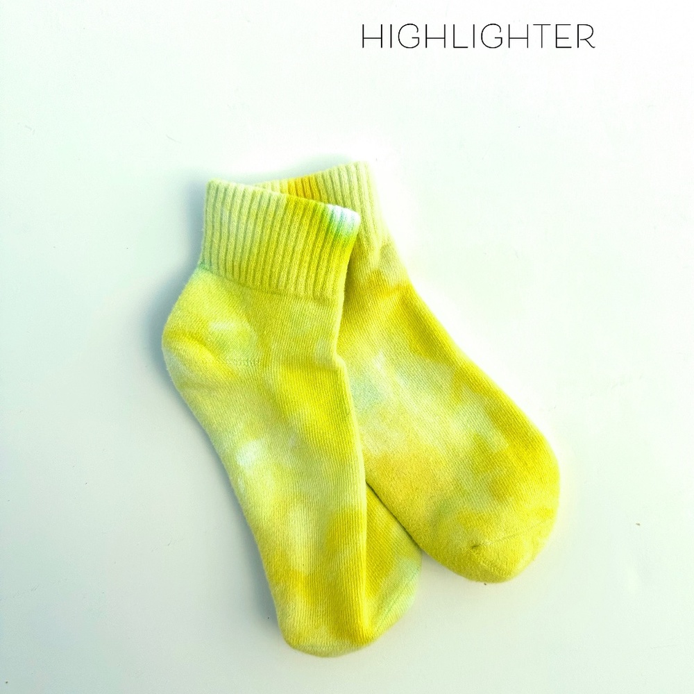 Kids Tie Dye Socks Highlighter Yellow Lime Neon Ice Dye Socks Hand Dyed Mid Crew